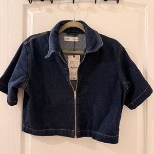 FREE SHIPPING NEW Zara Size M Denim Zip Top